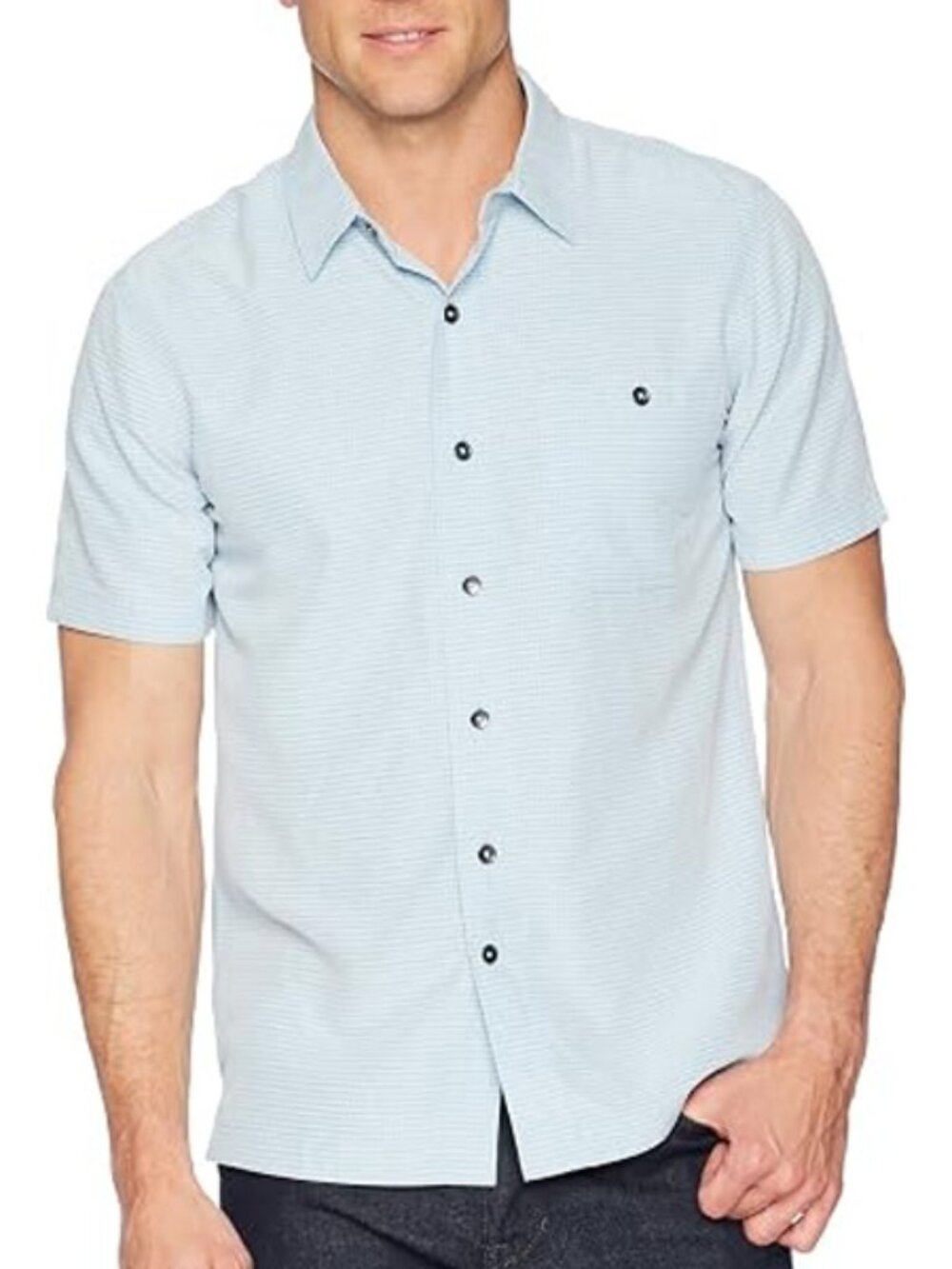 Royal Robbins Desert Pucker Dry Short Sleeve Shirt Button Front Sky Blue Gingham